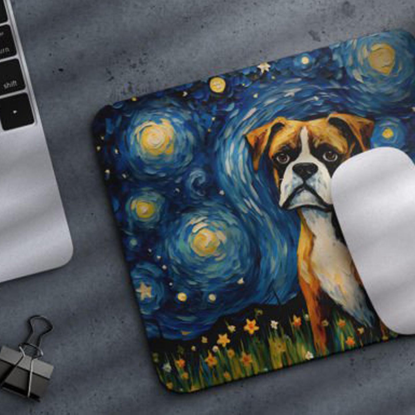 Starry Night Dog Boxer Non-Slip Computer Mousepad