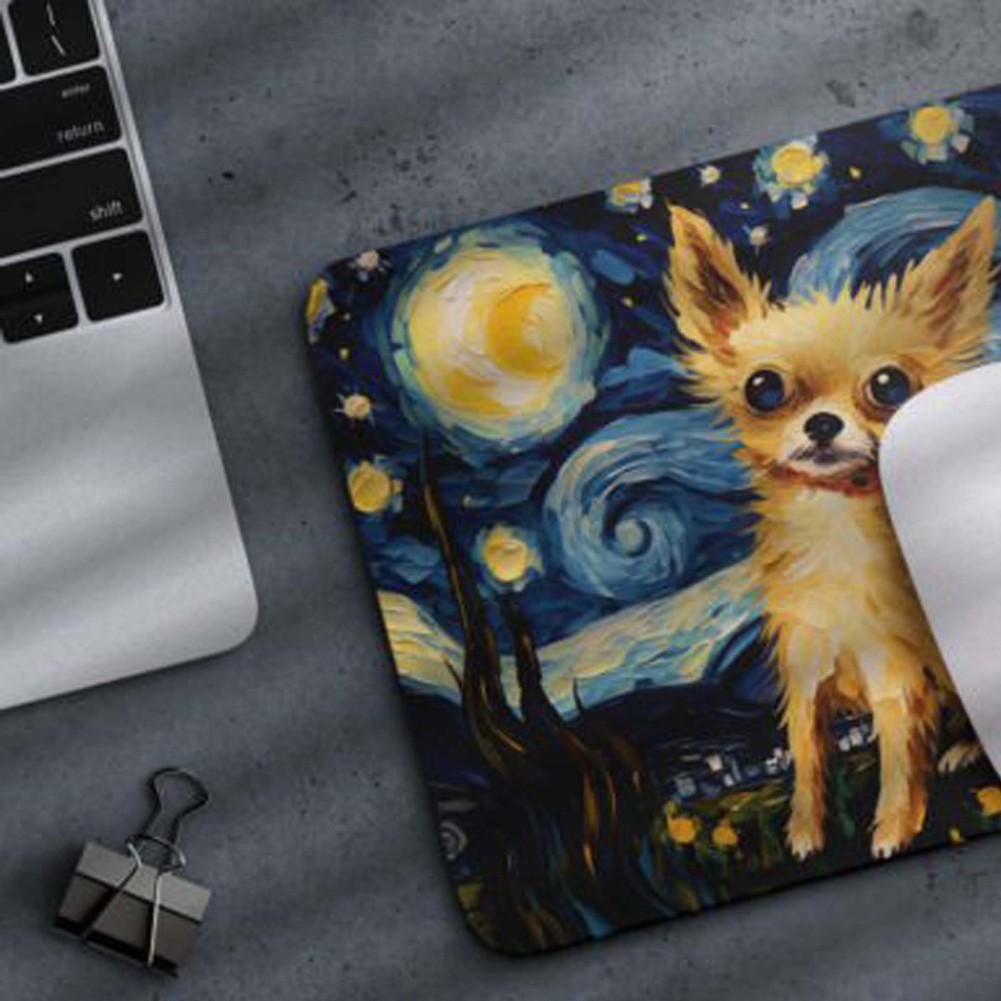 Starry Night Dog Chihuahua Non-Slip Computer Mousepad