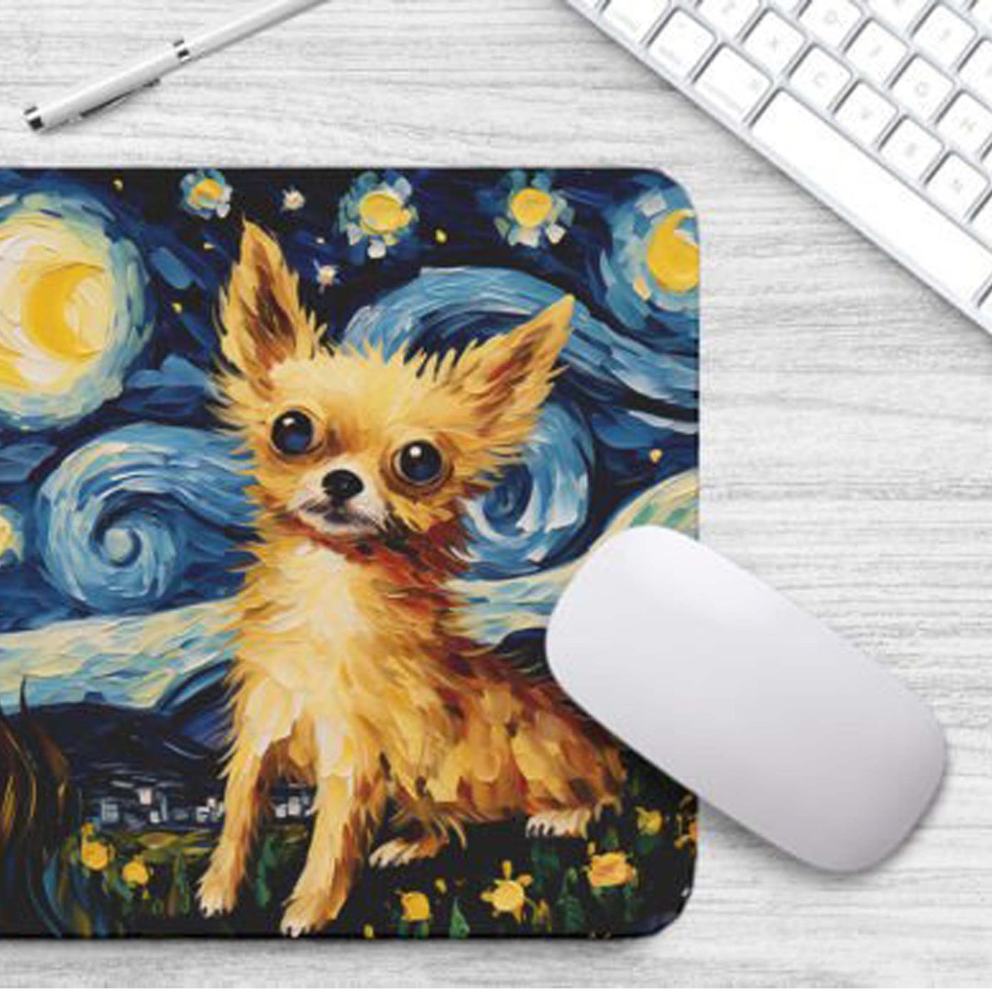 Starry Night Dog Chihuahua Non-Slip Computer Mousepad