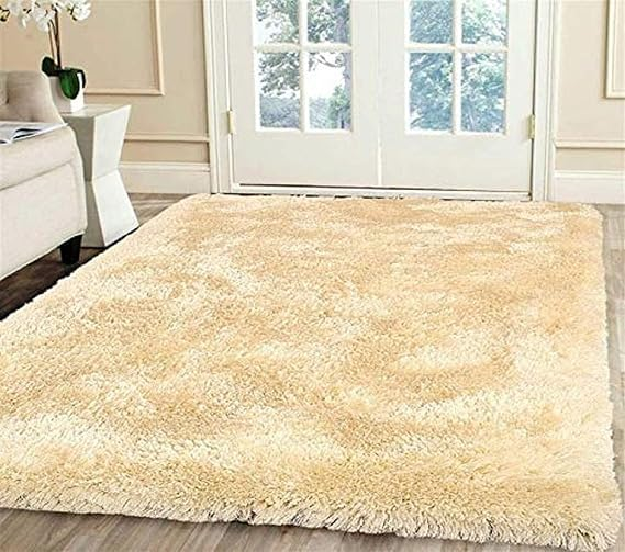 Anti Slip Fluffy Fur Plain Shaggy Carpet-BEIGE